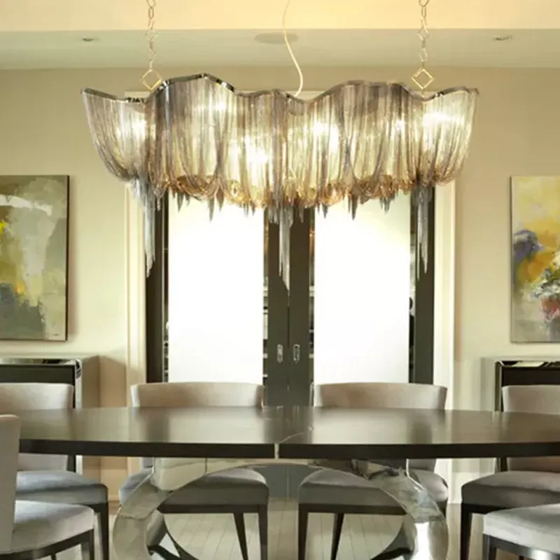 Modern Minimalist LED Chandelier with Aluminum Draped Chains - Perfect for Dining Rooms