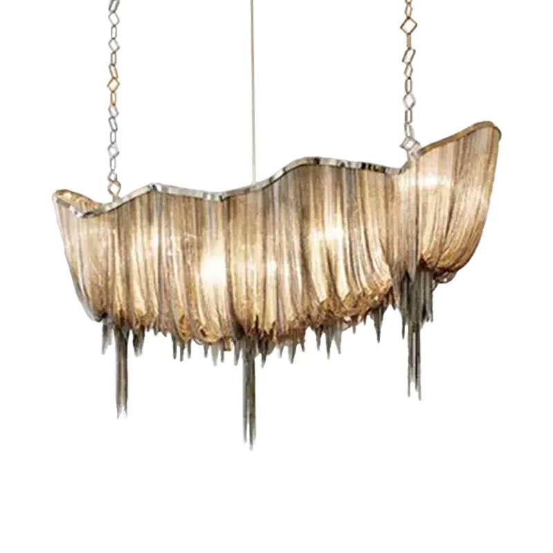 Modern Minimalist LED Chandelier with Aluminum Draped Chains - Perfect for Dining Rooms