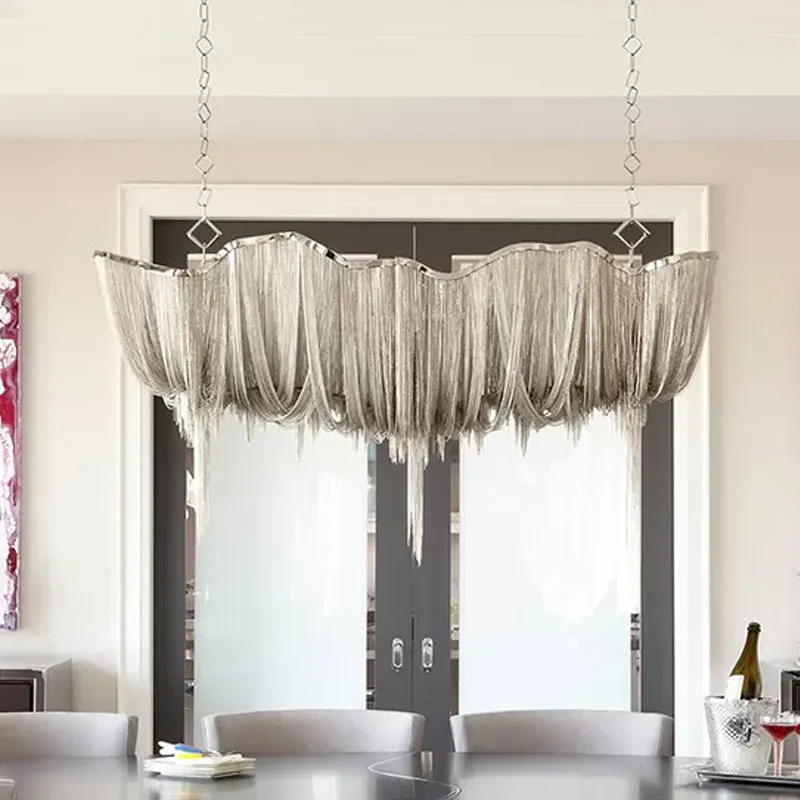 Modern Minimalist LED Chandelier with Aluminum Draped Chains - Perfect for Dining Rooms