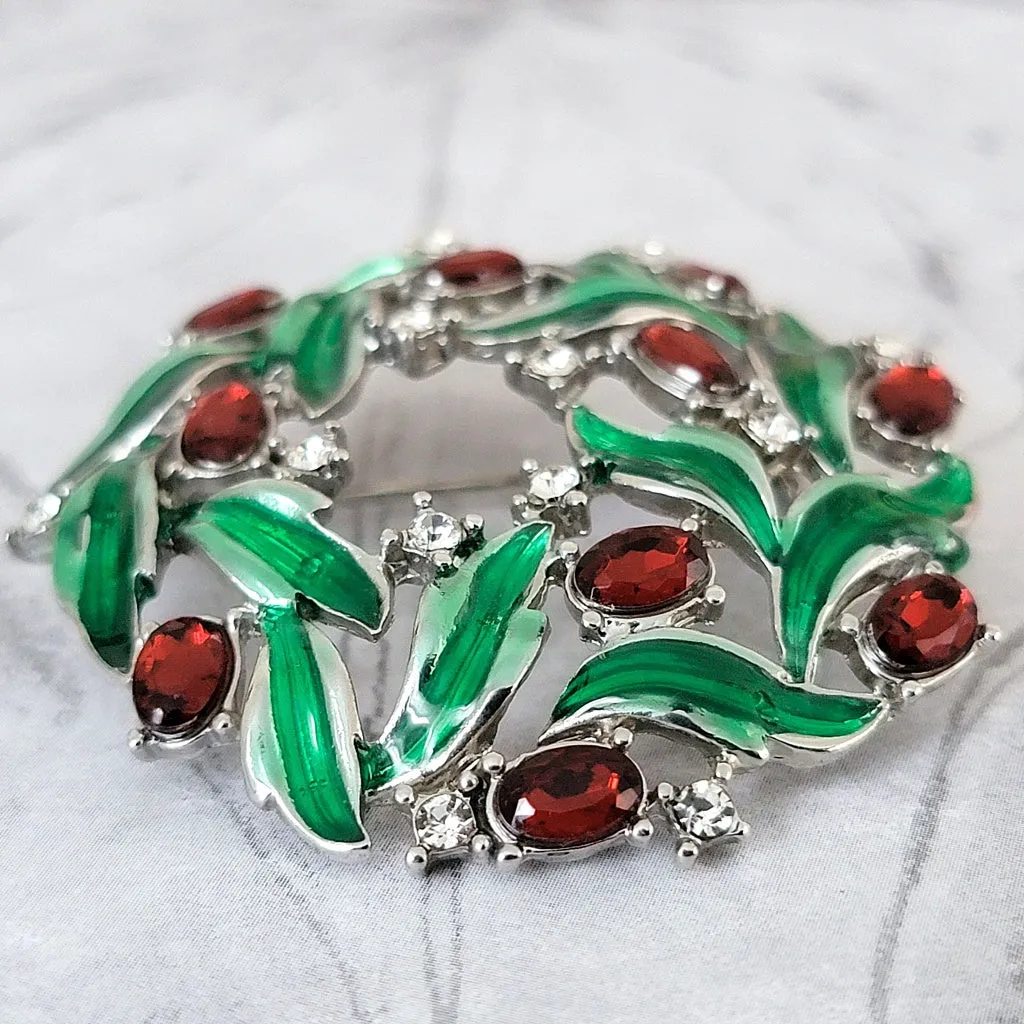 Monet Christmas Wreath Brooch