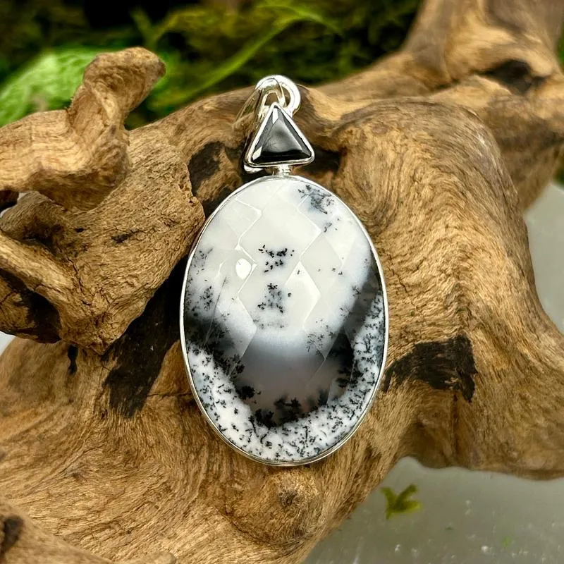 Multi-Faceted Spinel With Dendritic Opal Pendants || .925 Sterling Silver