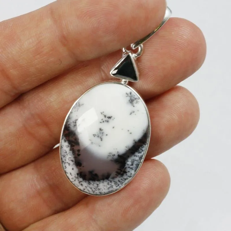 Multi-Faceted Spinel With Dendritic Opal Pendants || .925 Sterling Silver