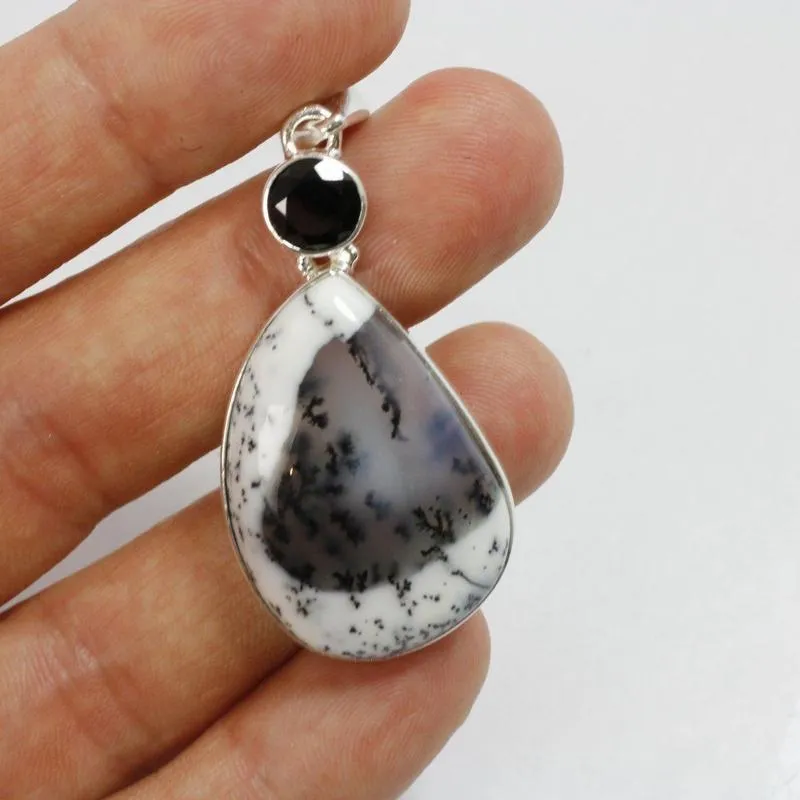 Multi-Faceted Spinel With Dendritic Opal Pendants || .925 Sterling Silver