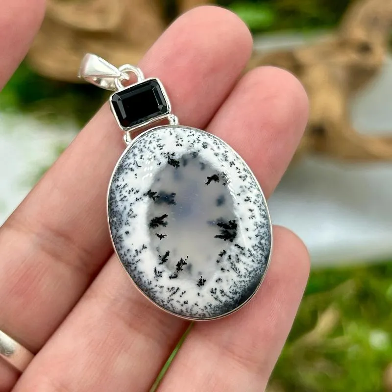 Multi-Faceted Spinel With Dendritic Opal Pendants || .925 Sterling Silver