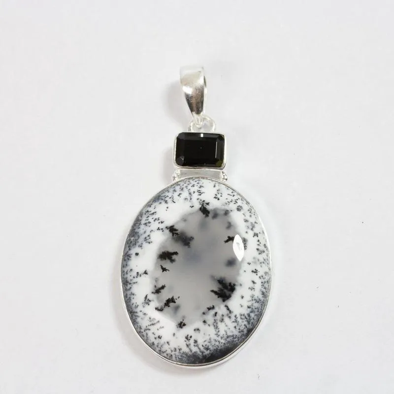 Multi-Faceted Spinel With Dendritic Opal Pendants || .925 Sterling Silver