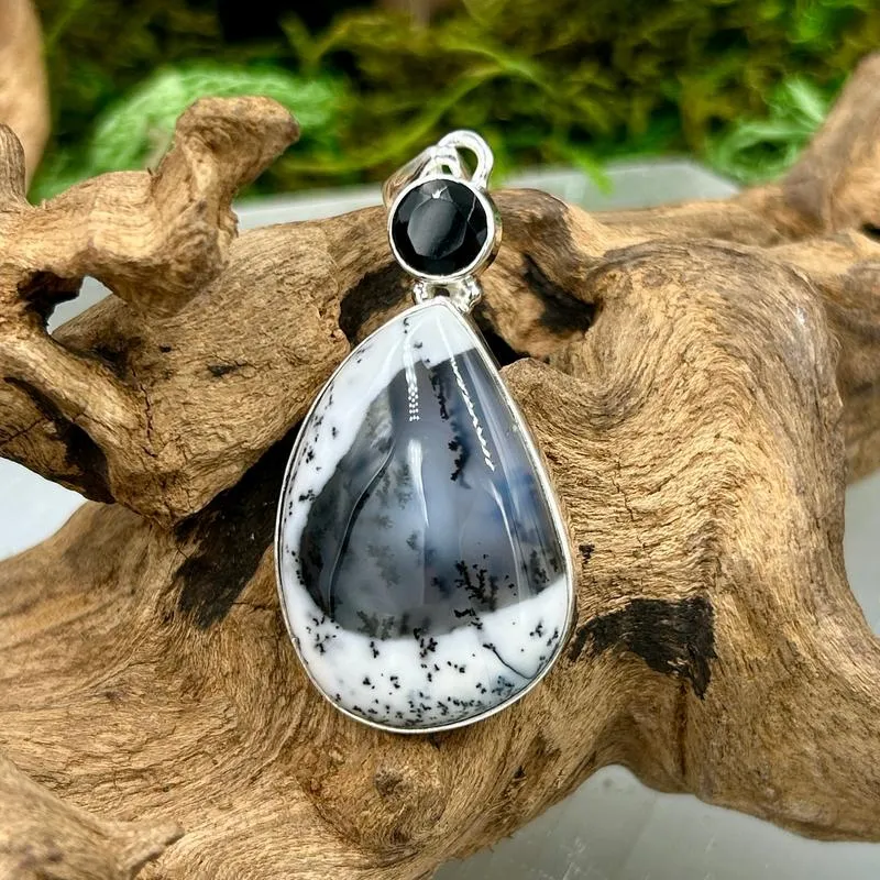 Multi-Faceted Spinel With Dendritic Opal Pendants || .925 Sterling Silver