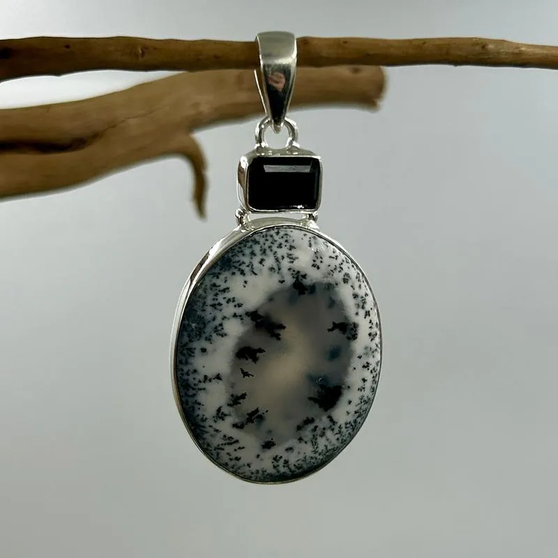 Multi-Faceted Spinel With Dendritic Opal Pendants || .925 Sterling Silver