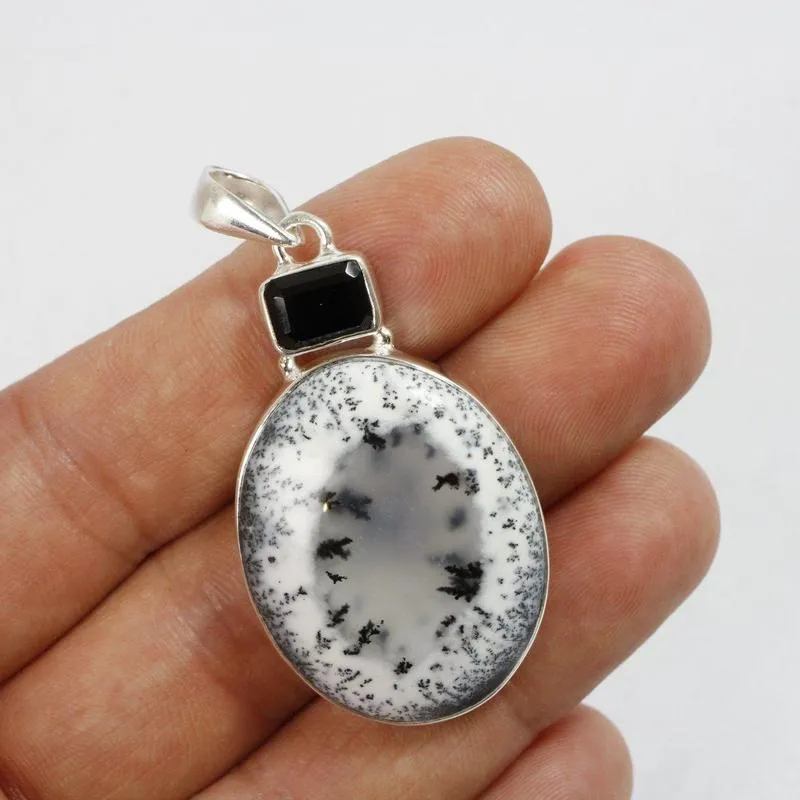 Multi-Faceted Spinel With Dendritic Opal Pendants || .925 Sterling Silver