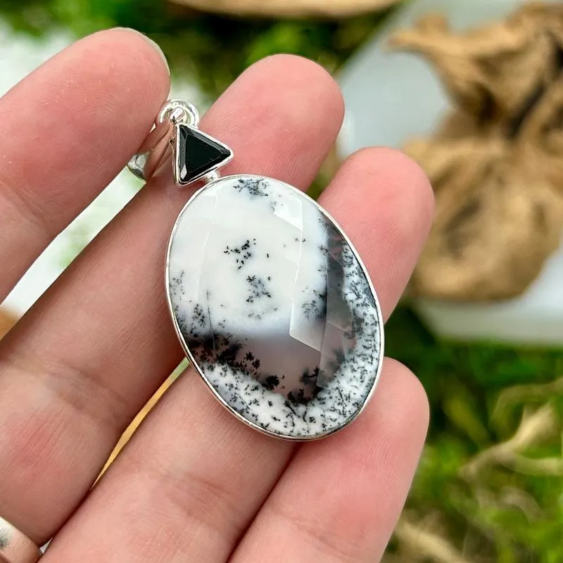 Multi-Faceted Spinel With Dendritic Opal Pendants || .925 Sterling Silver