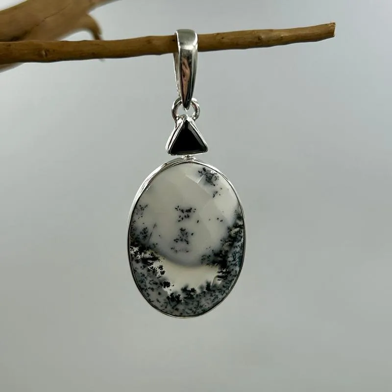 Multi-Faceted Spinel With Dendritic Opal Pendants || .925 Sterling Silver