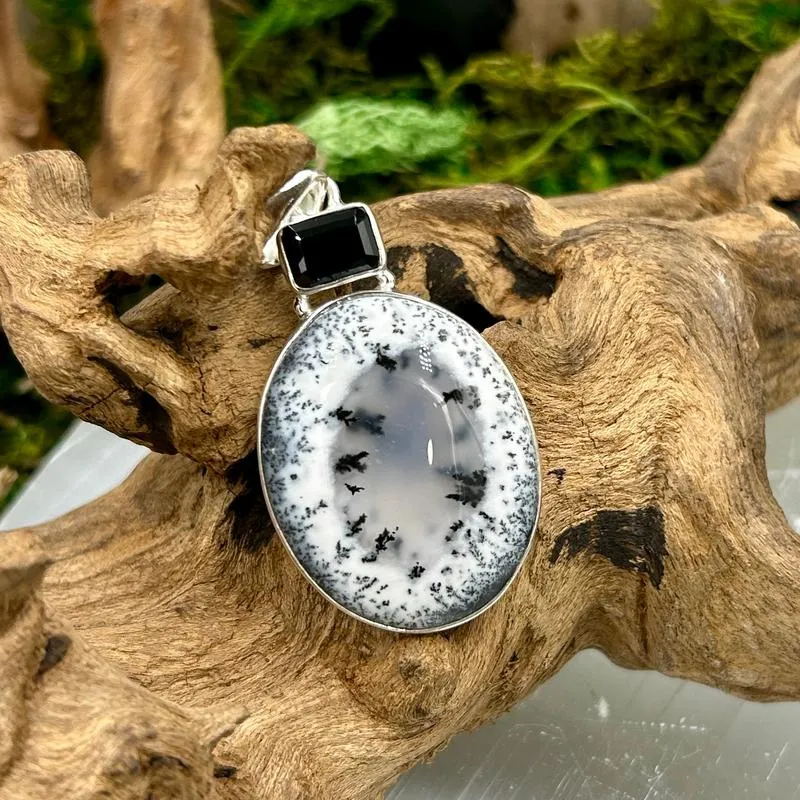 Multi-Faceted Spinel With Dendritic Opal Pendants || .925 Sterling Silver