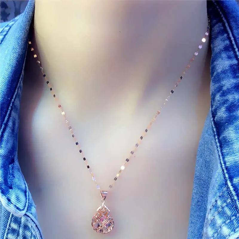 New in shiny gourd neckalce for woman 585 purple gold plated 14K rose gold pendant