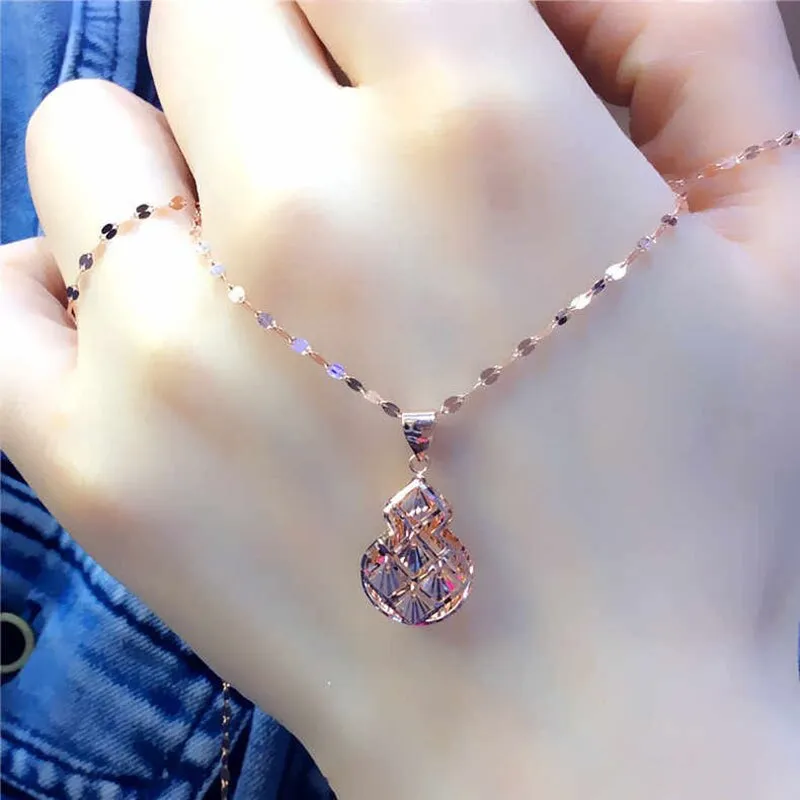 New in shiny gourd neckalce for woman 585 purple gold plated 14K rose gold pendant