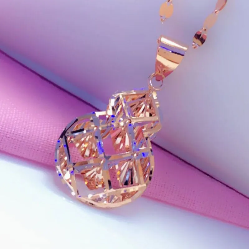 New in shiny gourd neckalce for woman 585 purple gold plated 14K rose gold pendant