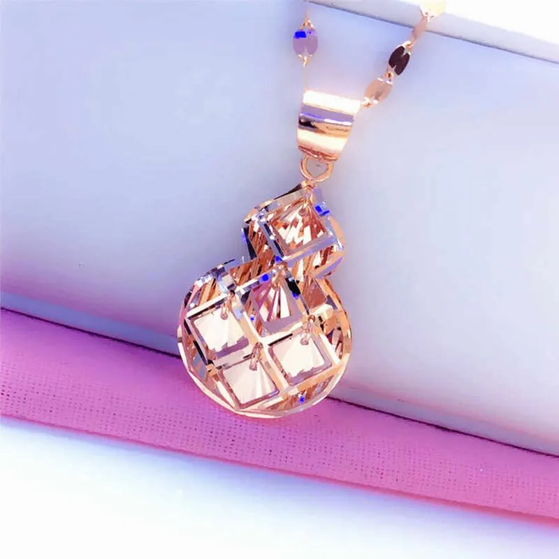 New in shiny gourd neckalce for woman 585 purple gold plated 14K rose gold pendant