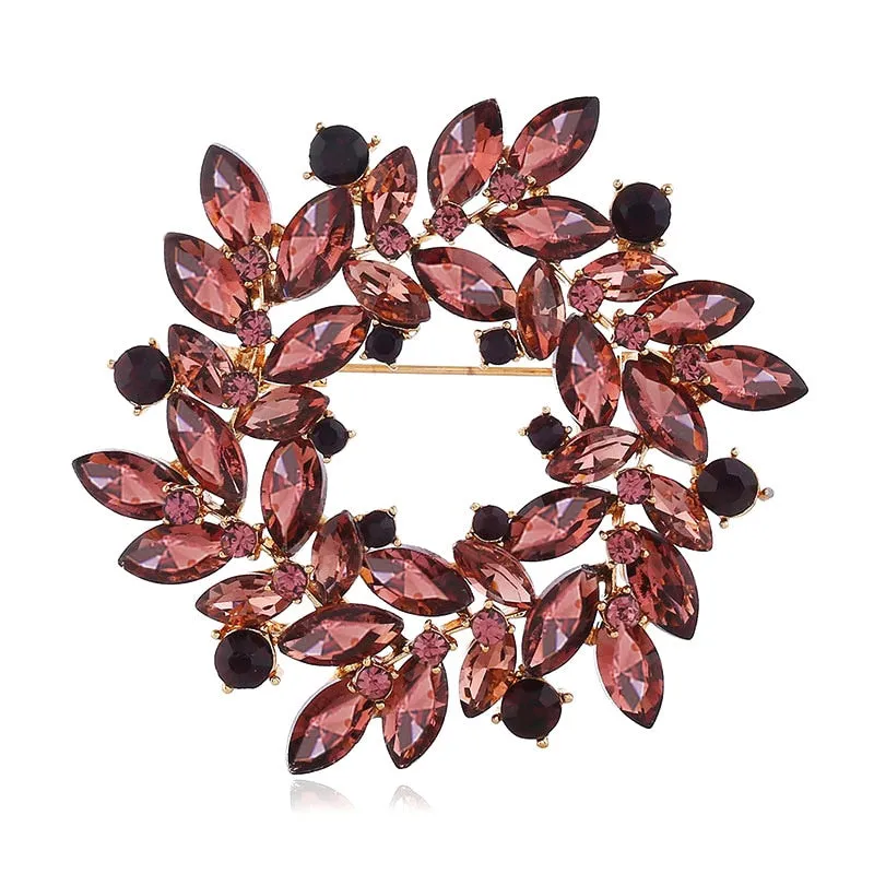 New Large Size Crystal Wreath Brooch