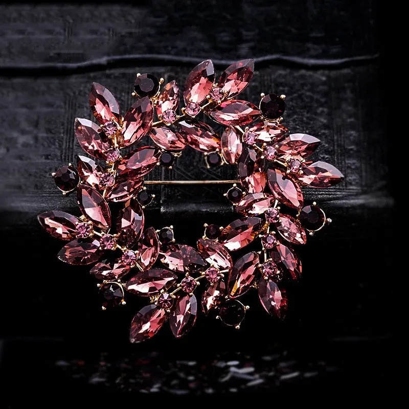 New Large Size Crystal Wreath Brooch