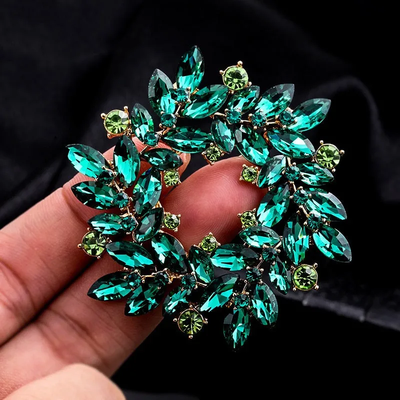 New Large Size Crystal Wreath Brooch