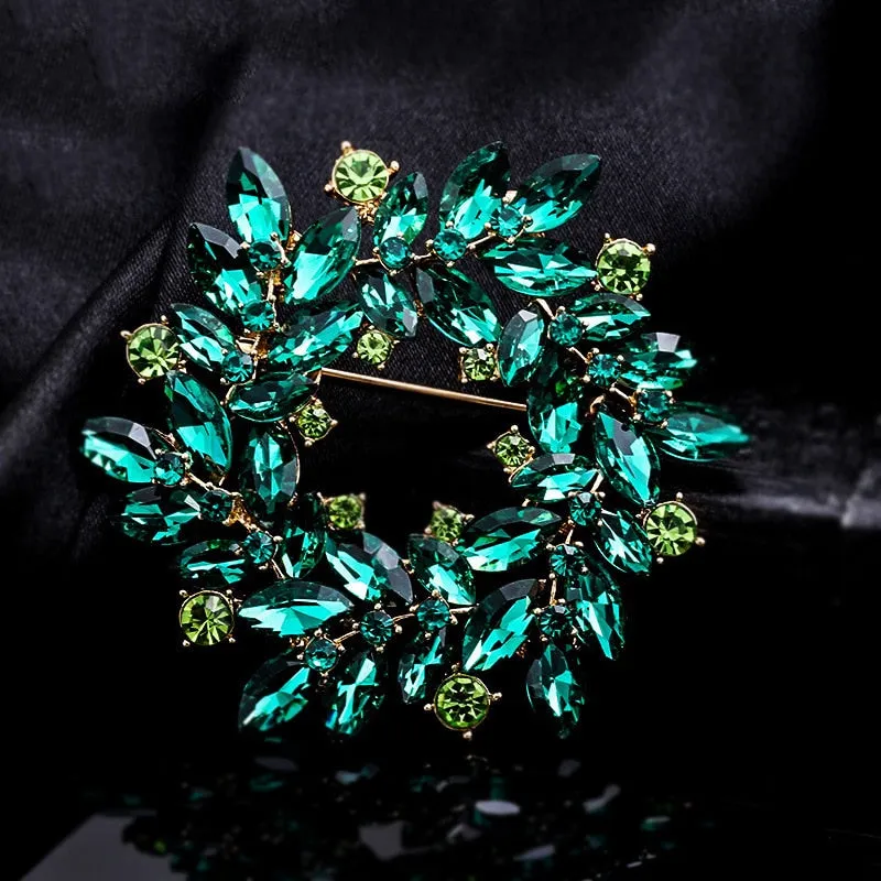 New Large Size Crystal Wreath Brooch