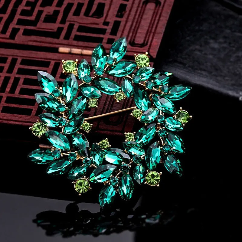 New Large Size Crystal Wreath Brooch