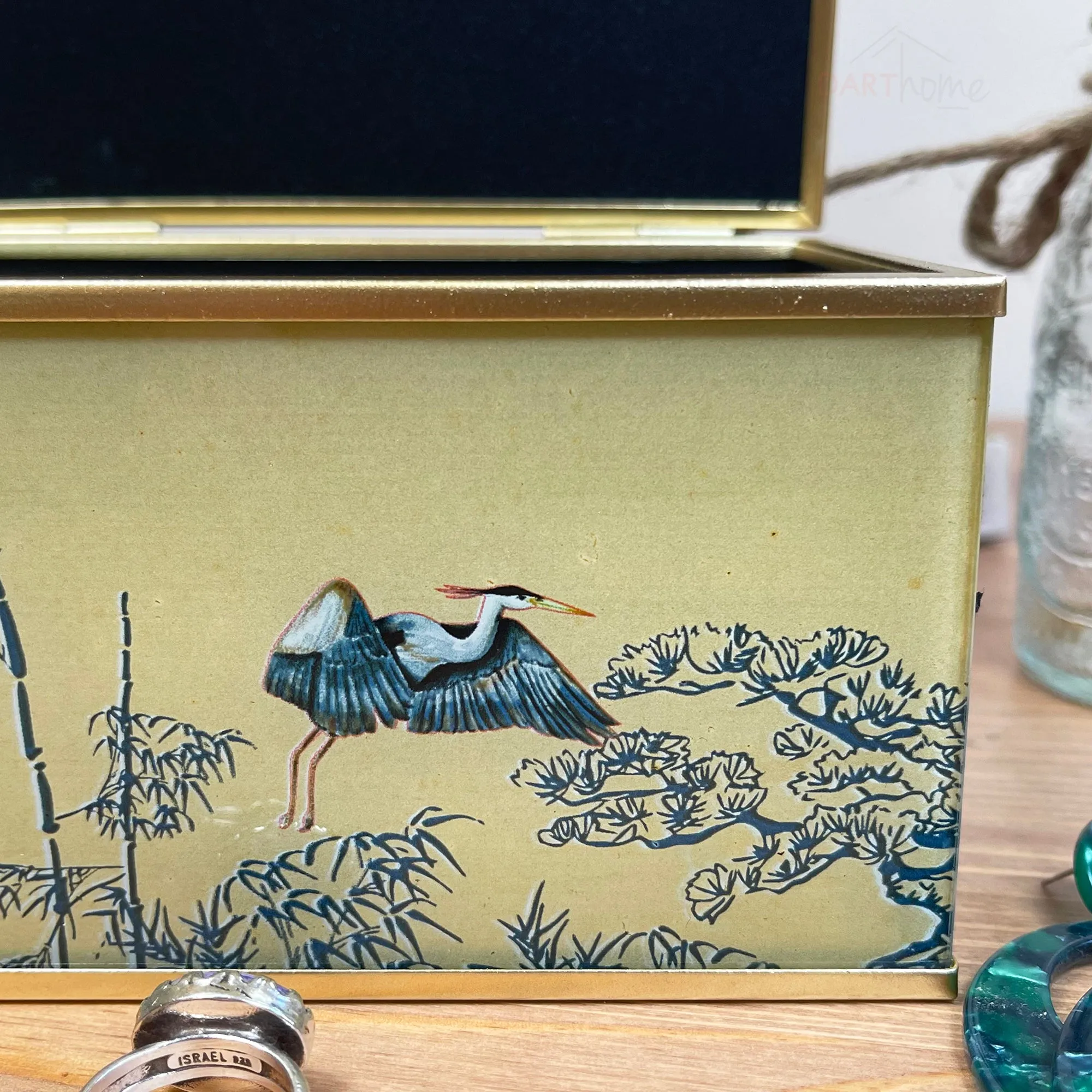 Oriental Heron Glass Jewellery Box