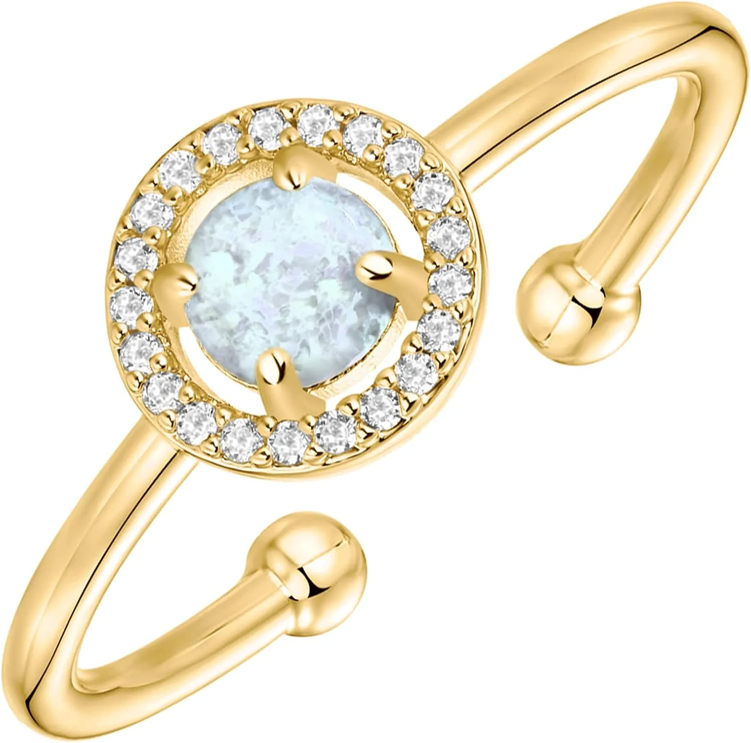 PAVOI 14K Gold Plated Adjustable Created Opal Rings - Stacking Rings for Women