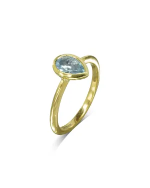Pear Aquamarine Yellow Gold Solitaire Ring