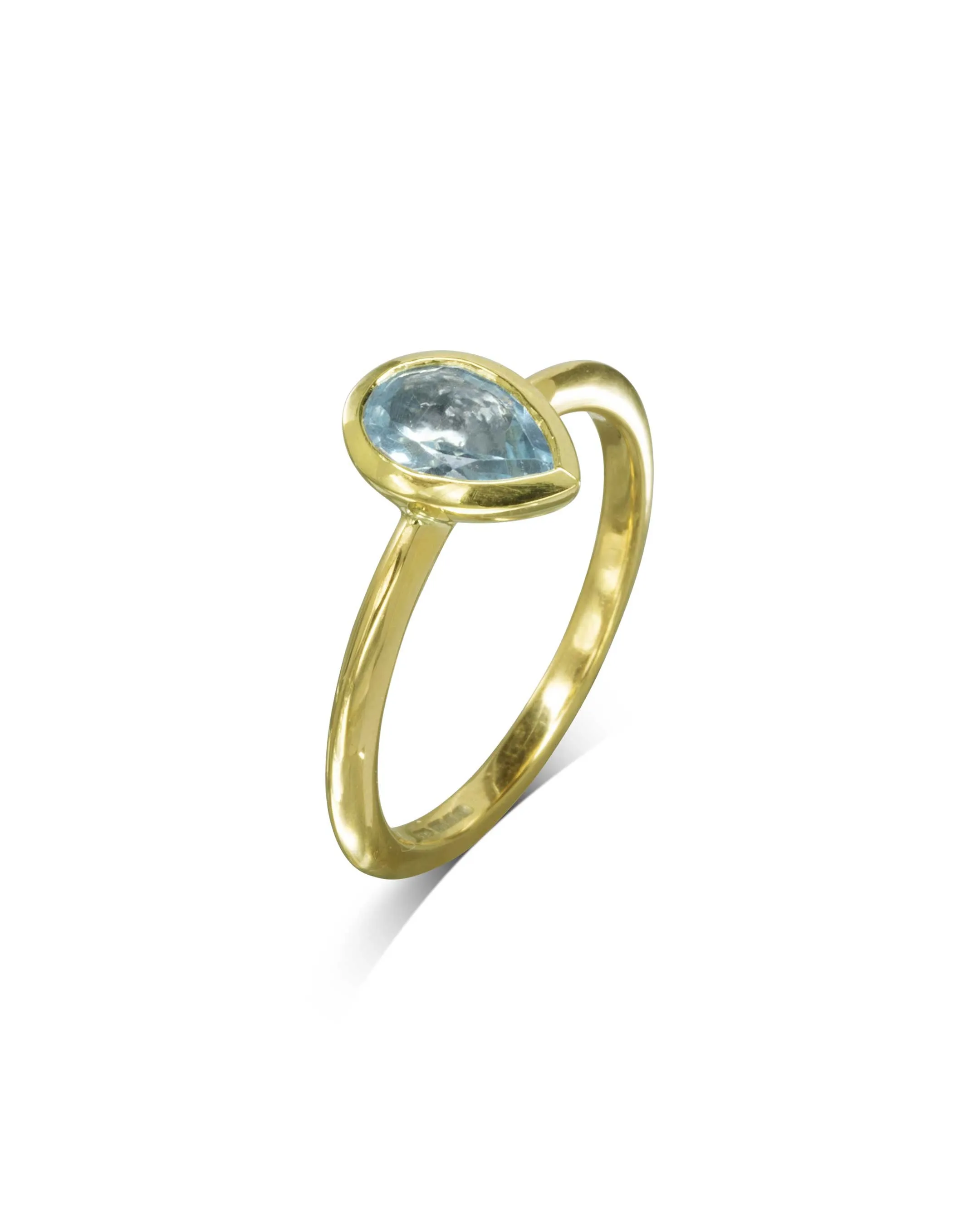 Pear Aquamarine Yellow Gold Solitaire Ring