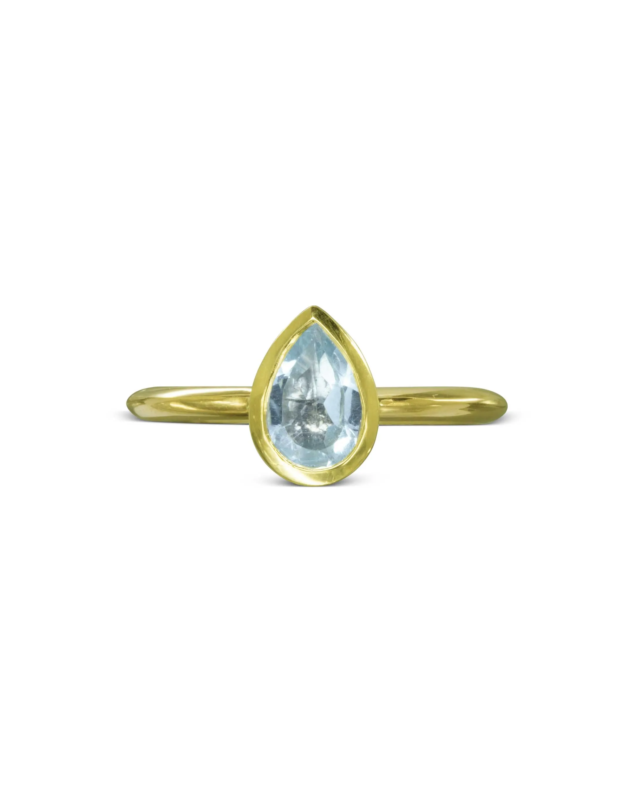 Pear Aquamarine Yellow Gold Solitaire Ring
