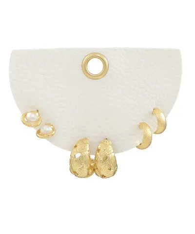 Pearl & Textured Multi 3Ps Earrings Set