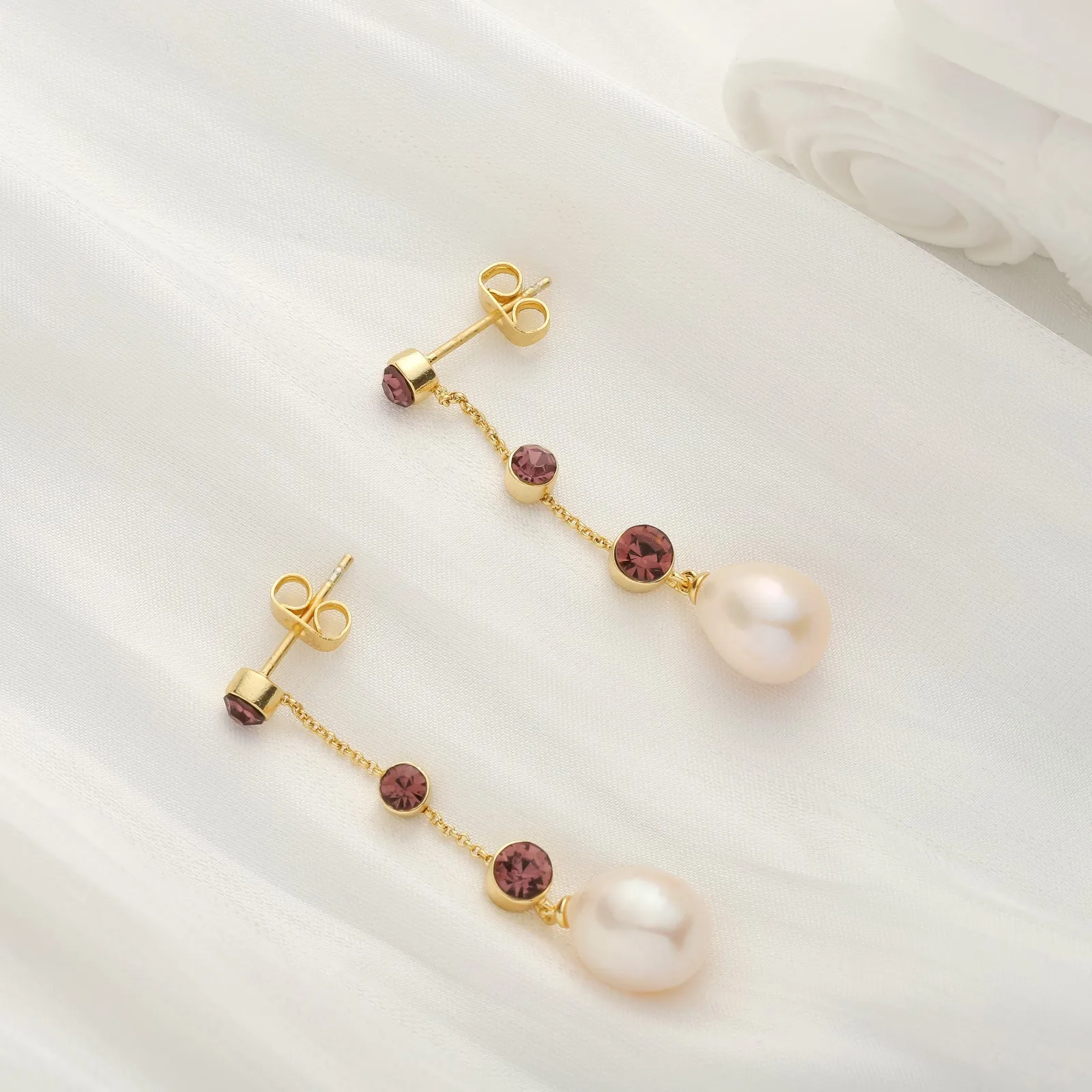 Pearl Diamond Station Earrings