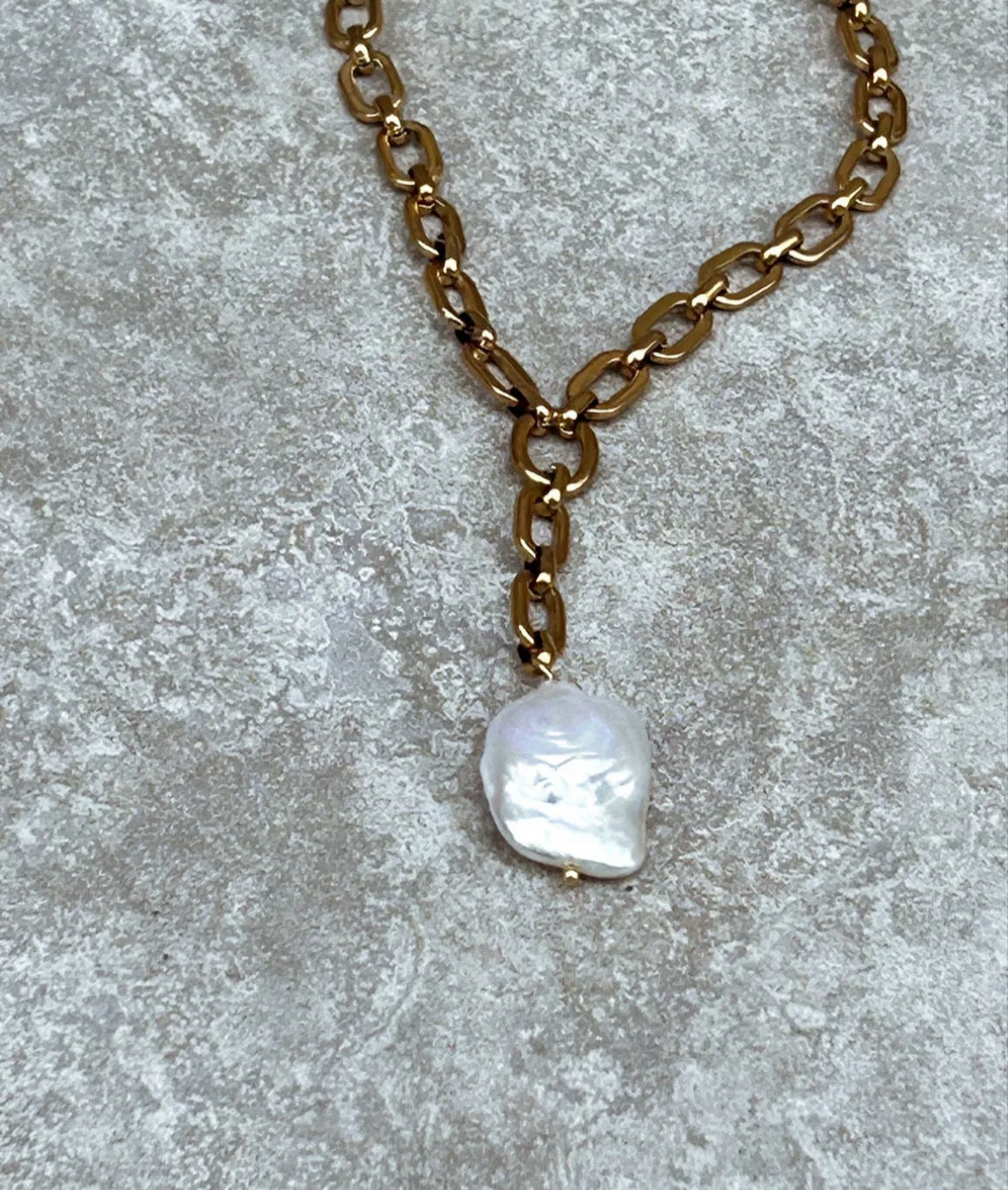 Pearl Gold Plated Lariat Necklace