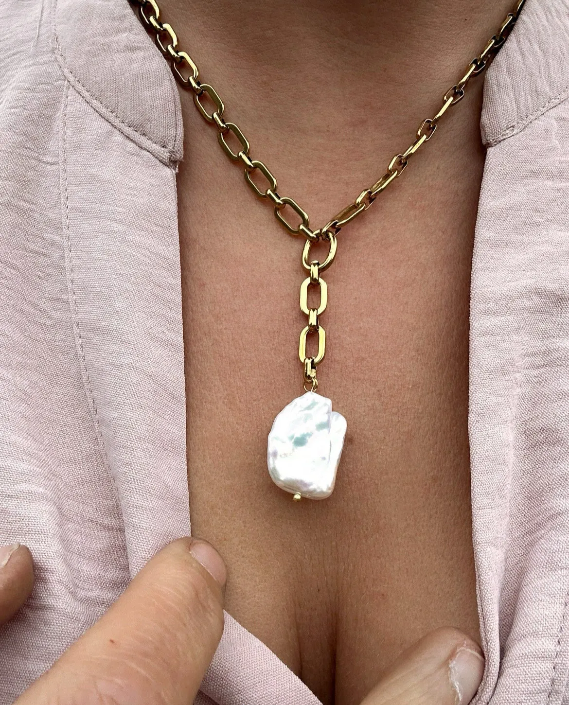 Pearl Gold Plated Lariat Necklace