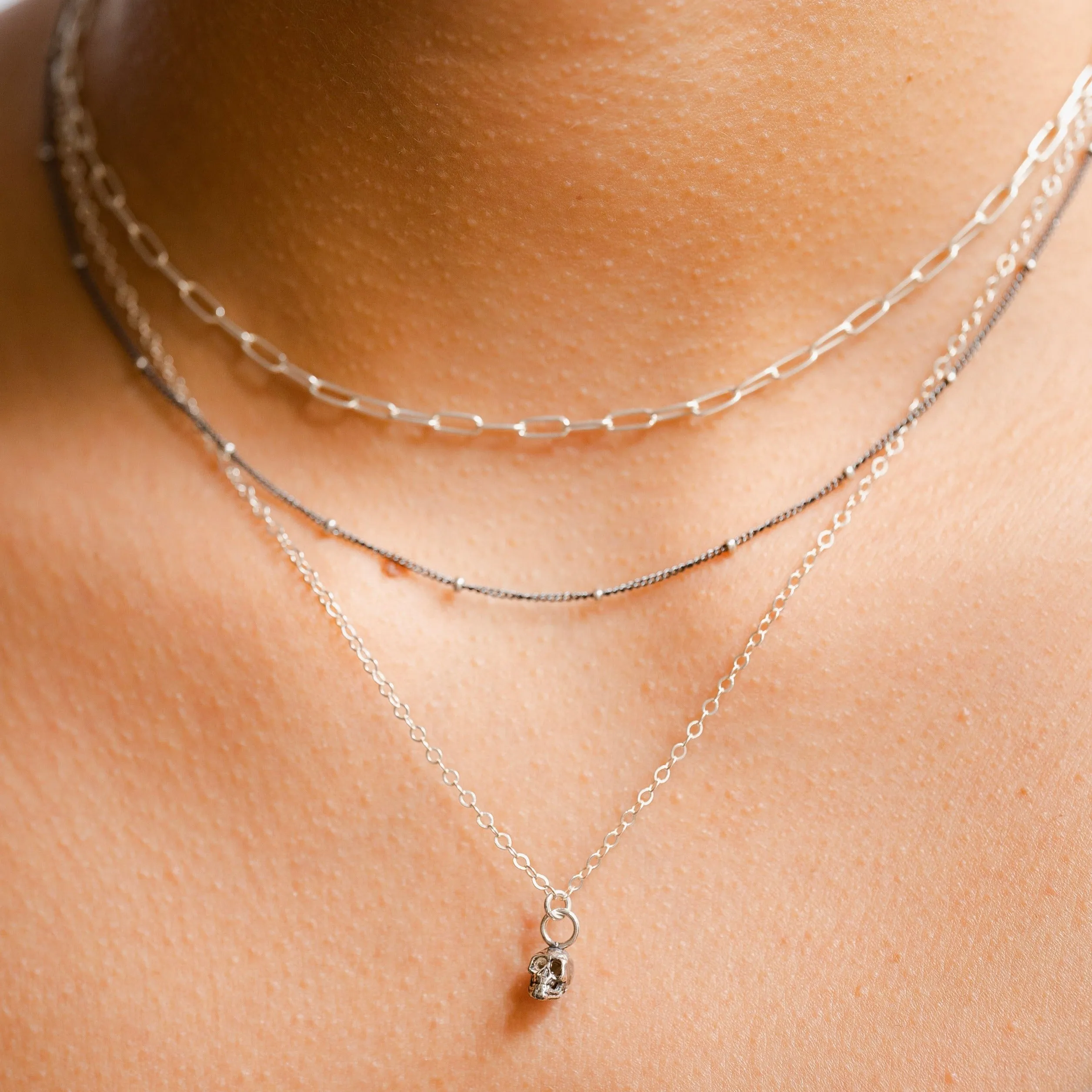 Petite Skull Layering Necklace in Sterling Silver / Ready to ship