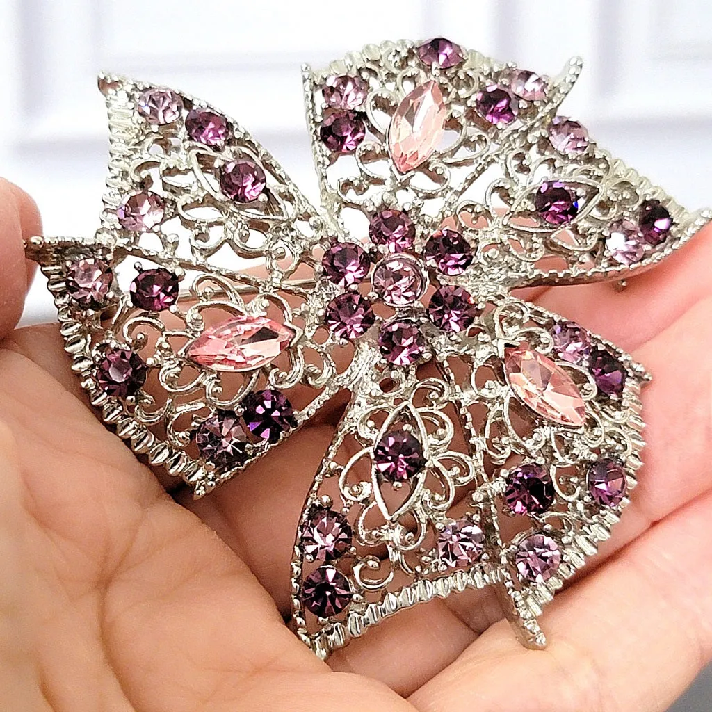 Purple Rhinestone Brooch Lapel Pin