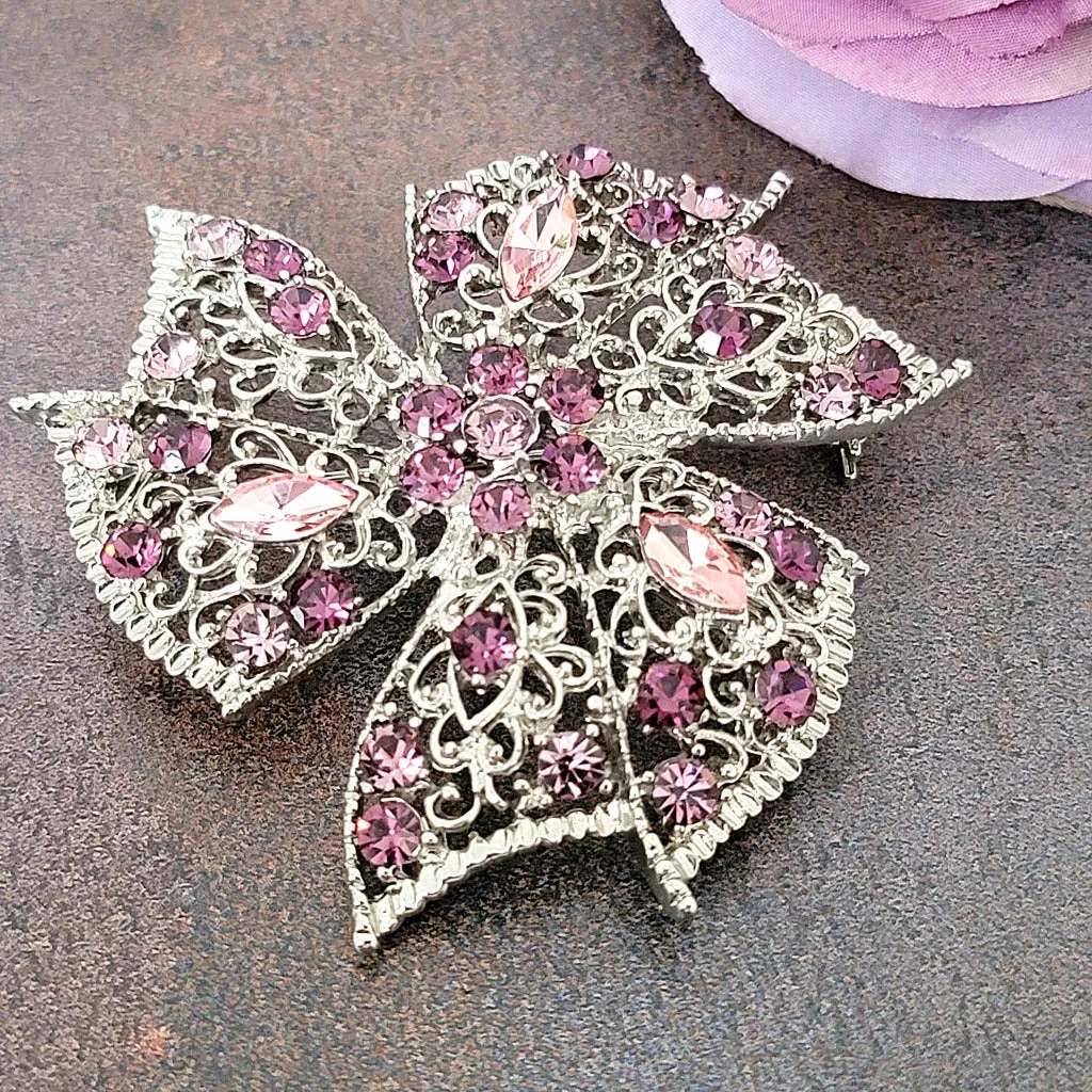 Purple Rhinestone Brooch Lapel Pin