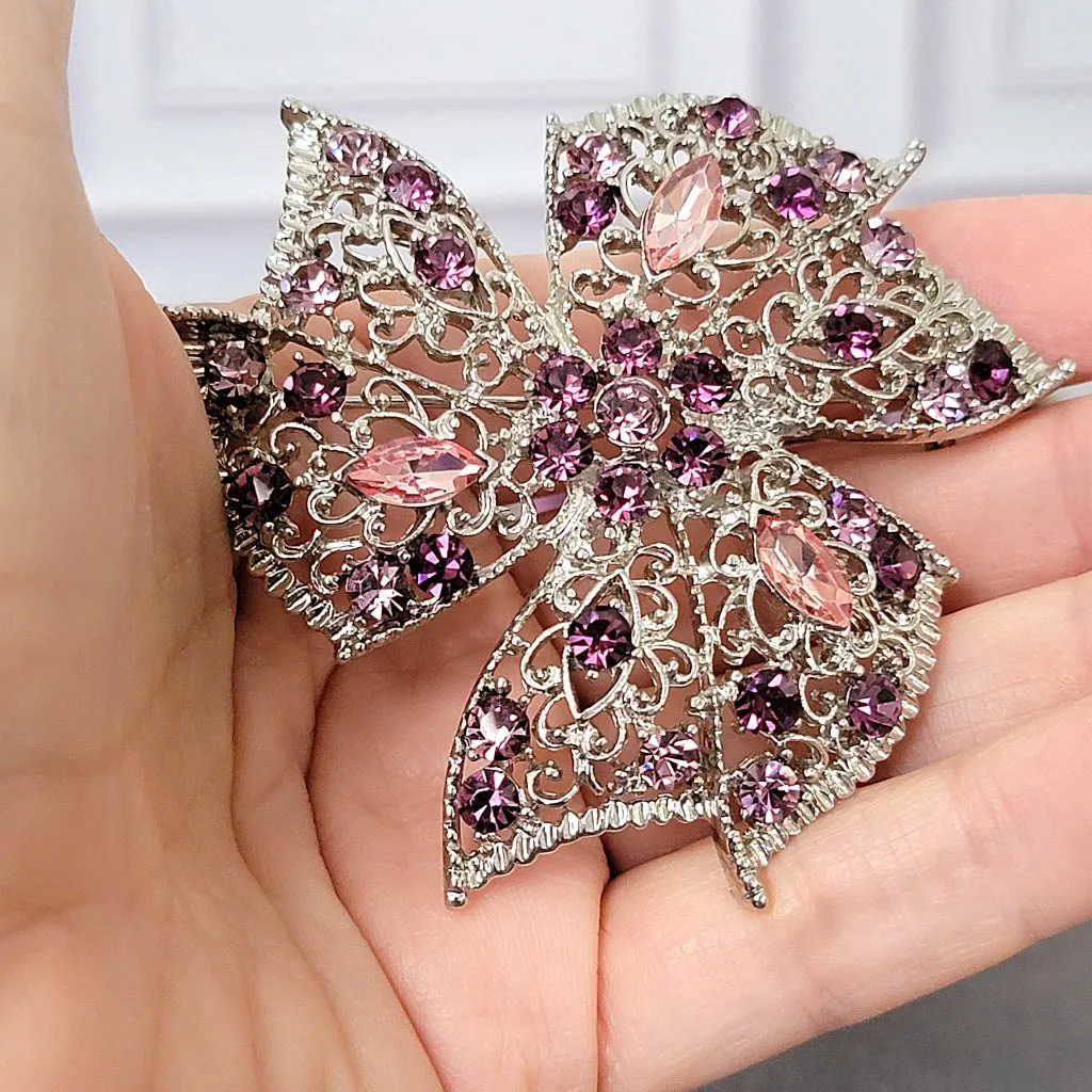 Purple Rhinestone Brooch Lapel Pin