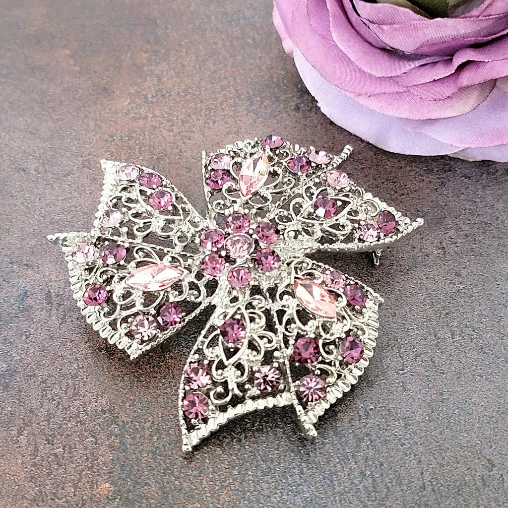 Purple Rhinestone Brooch Lapel Pin