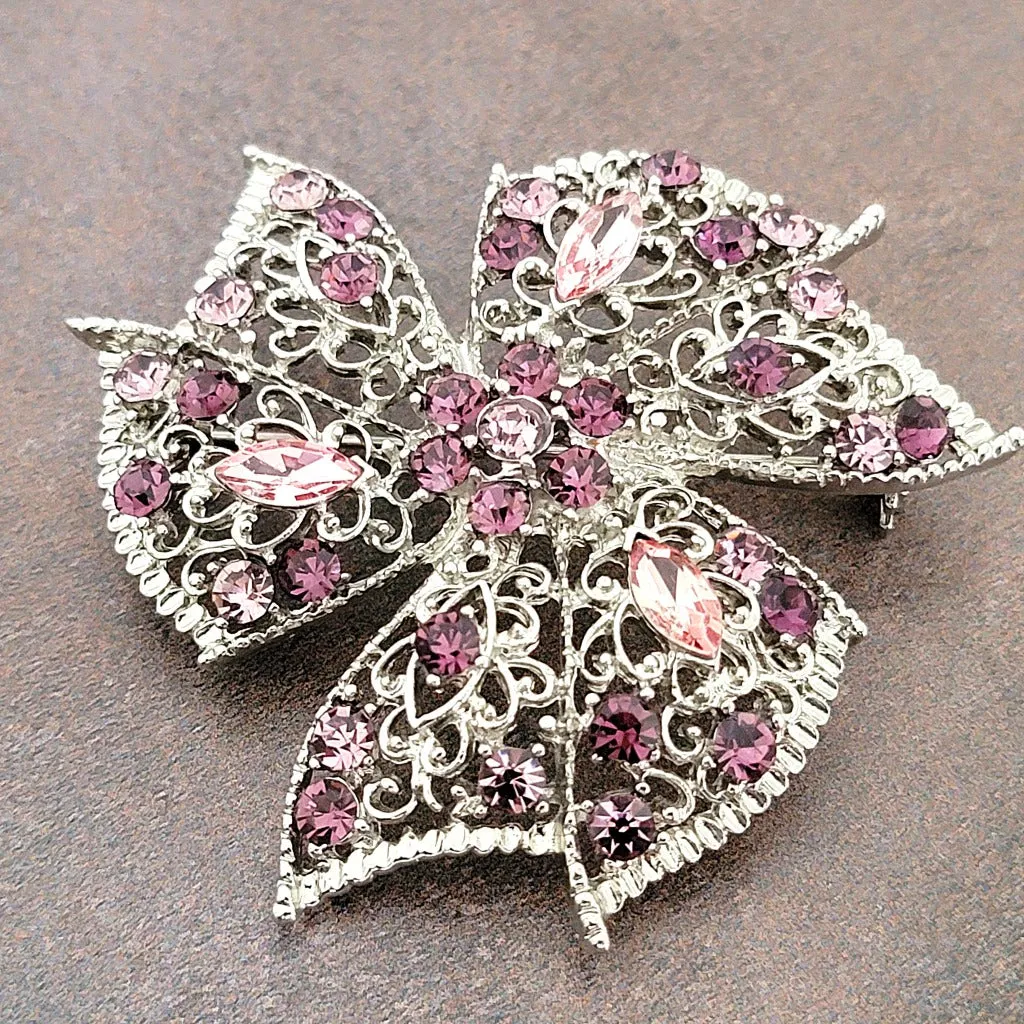 Purple Rhinestone Brooch Lapel Pin