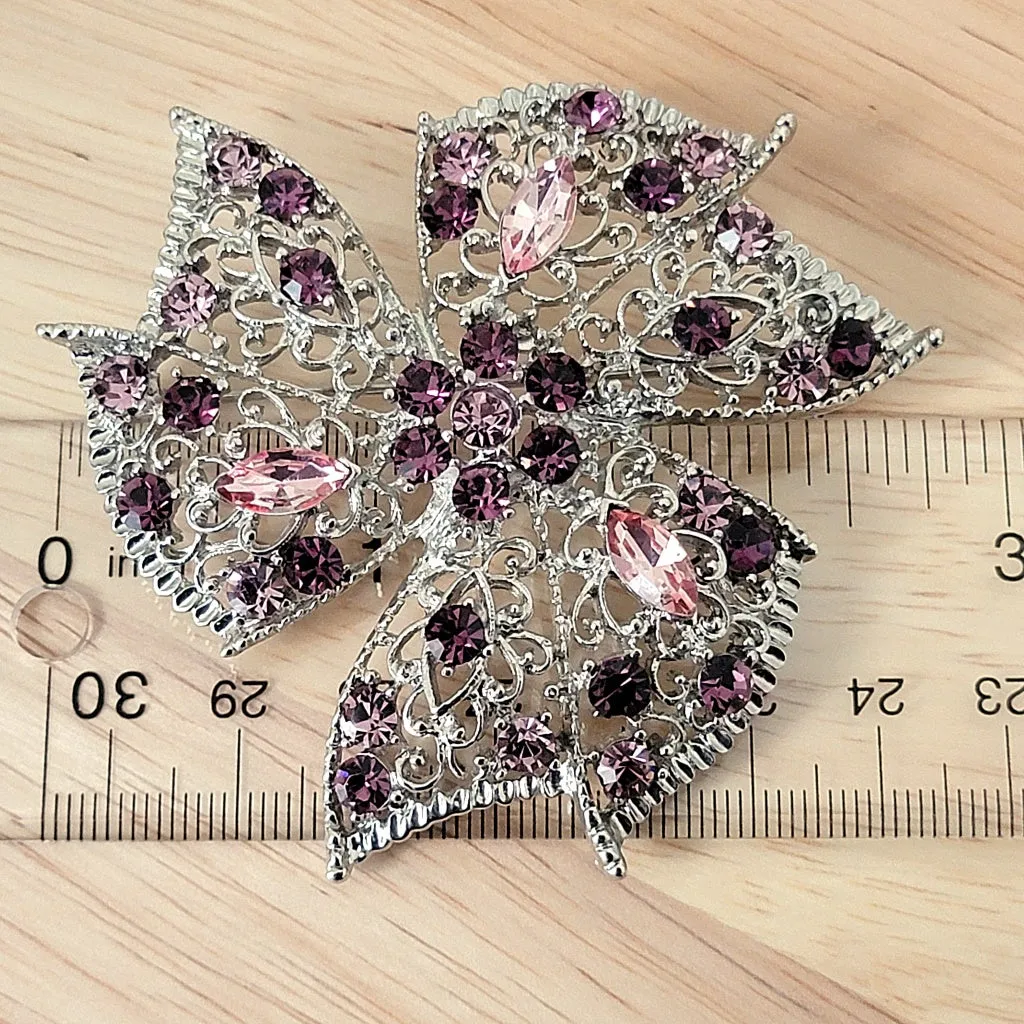 Purple Rhinestone Brooch Lapel Pin