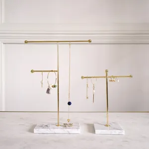 Qfdian Nordic Sleek Golden Marble Jewelry Display Stand