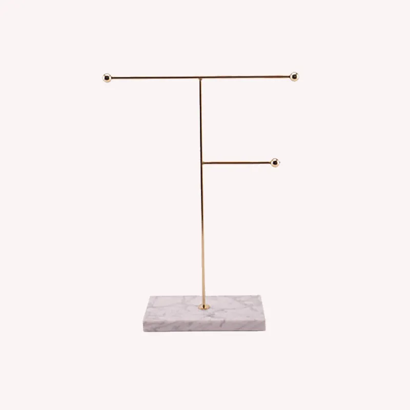 Qfdian Nordic Sleek Golden Marble Jewelry Display Stand