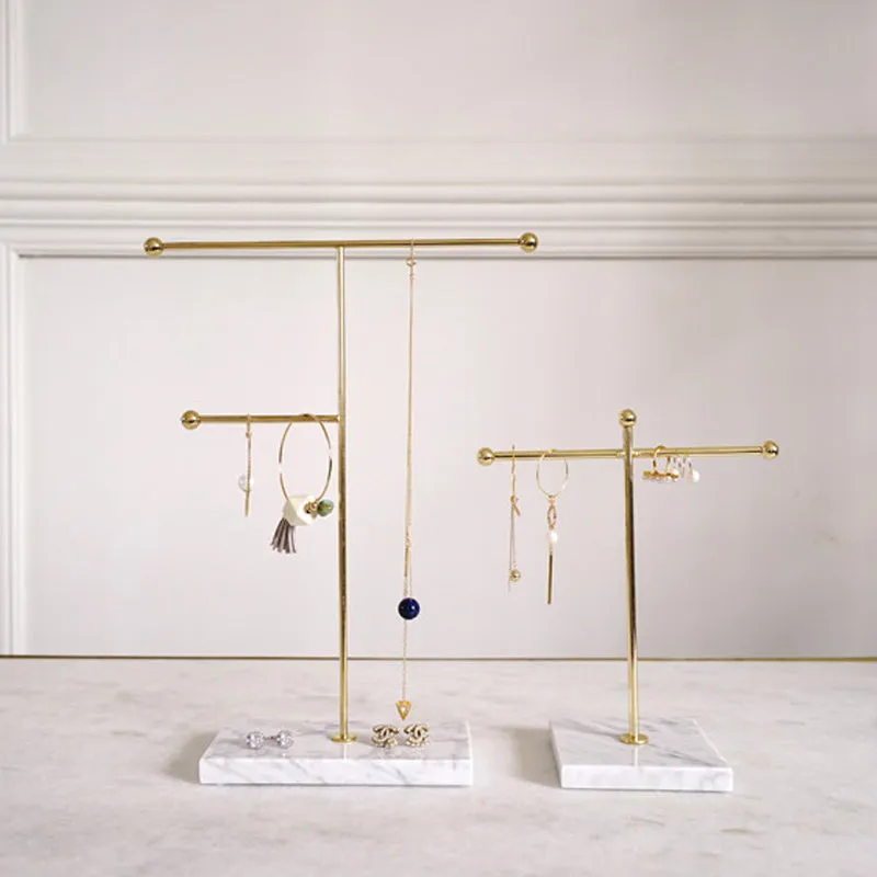 Qfdian Nordic Sleek Golden Marble Jewelry Display Stand