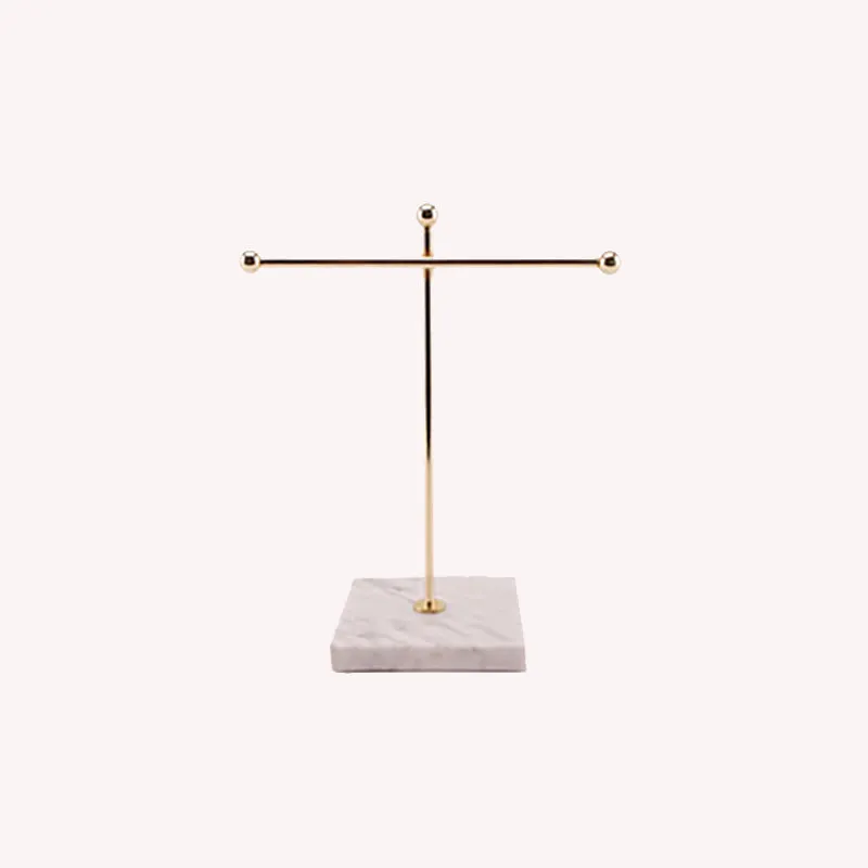 Qfdian Nordic Sleek Golden Marble Jewelry Display Stand