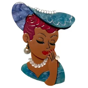 "Vine and Dandy" in Sable - Lady Head Vase Brooch-Novelty Pin