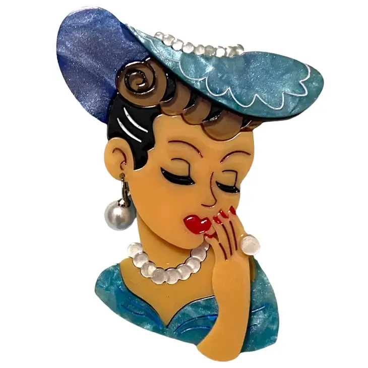"Vine and Dandy" in Tawny - Lady Head Vase Brooch-Novelty Pin
