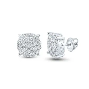 Radiant Brilliance: 10kt White Gold Womens Round Diamond Cluster Earrings 1-1/2 Cttw