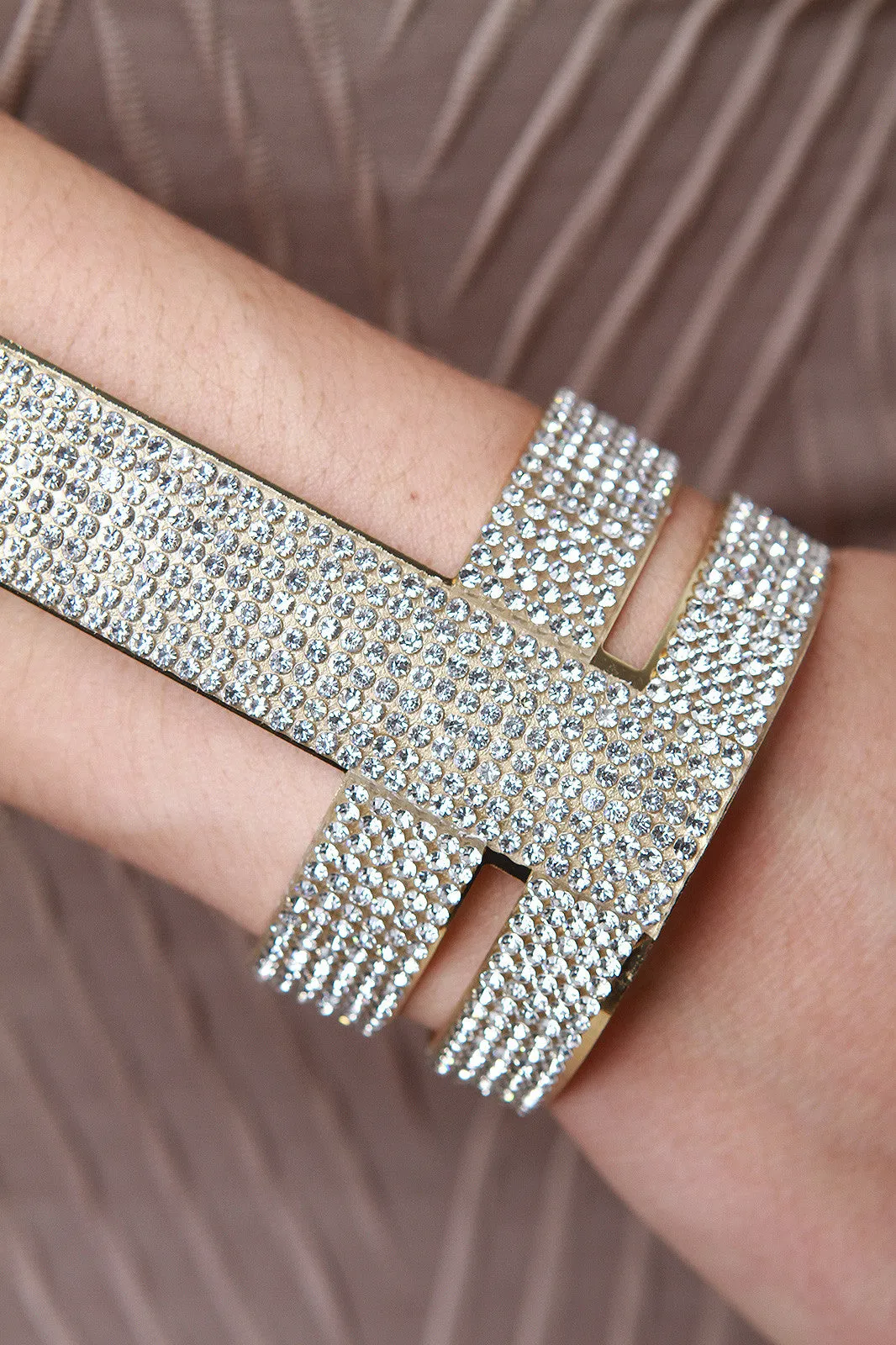 Rhinestone Long Cuff Bracelet