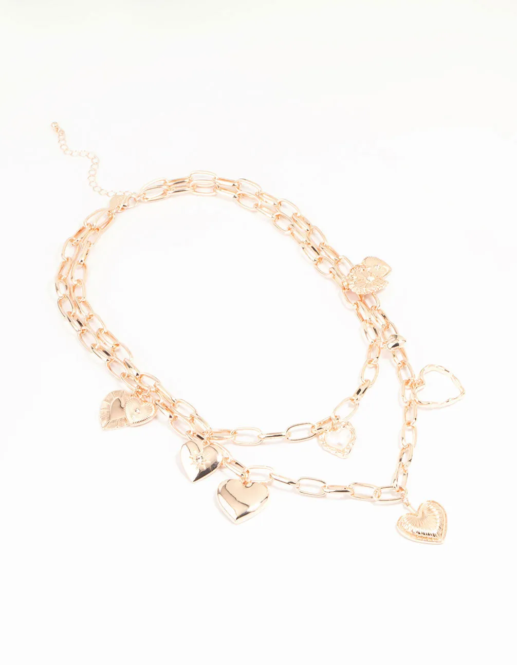 Rose Gold Heart Charm Layered Necklace