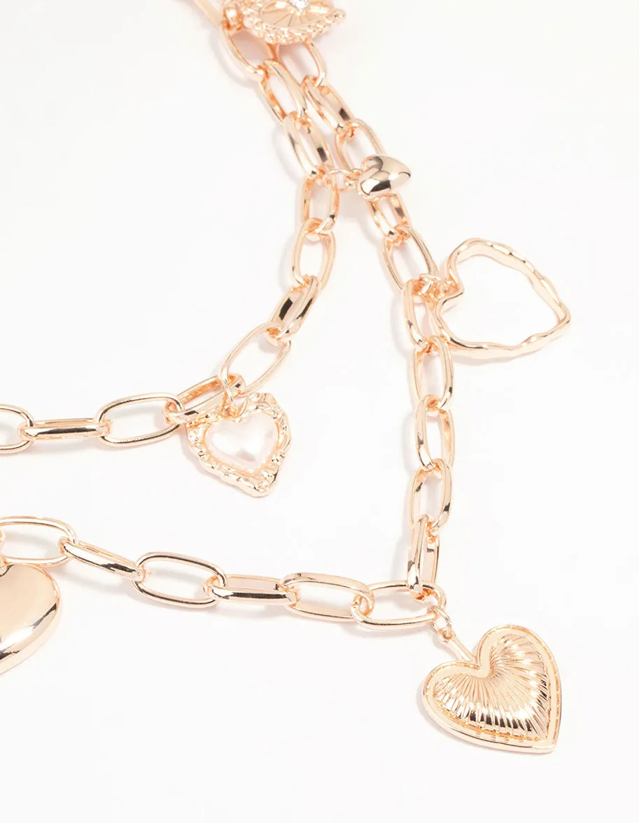 Rose Gold Heart Charm Layered Necklace